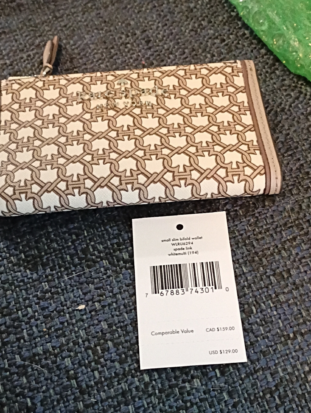 Kate Spade Cream & Brown Signature Small Wallet with Zip